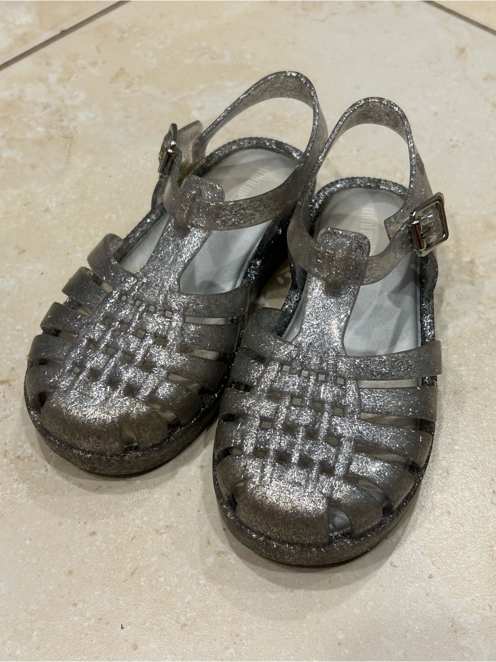 Mini Melissa Silver Glitter Possession Sandals | 10